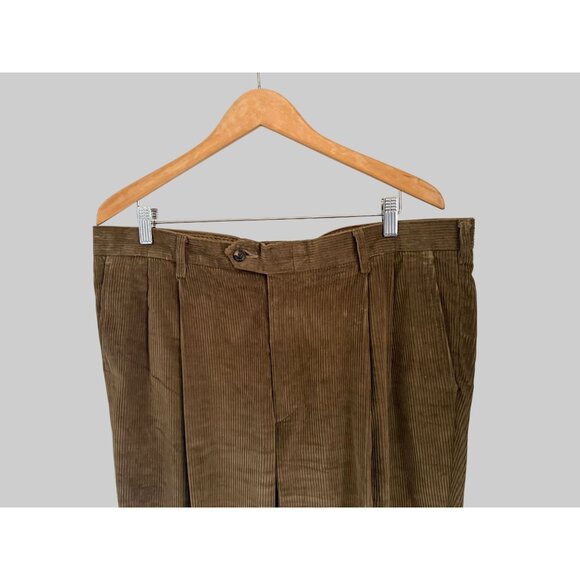 Berle Mens Corduroy Pants 38R Brown Pleated Front Duca Visconti Made In Italy - Picture 2 of 8